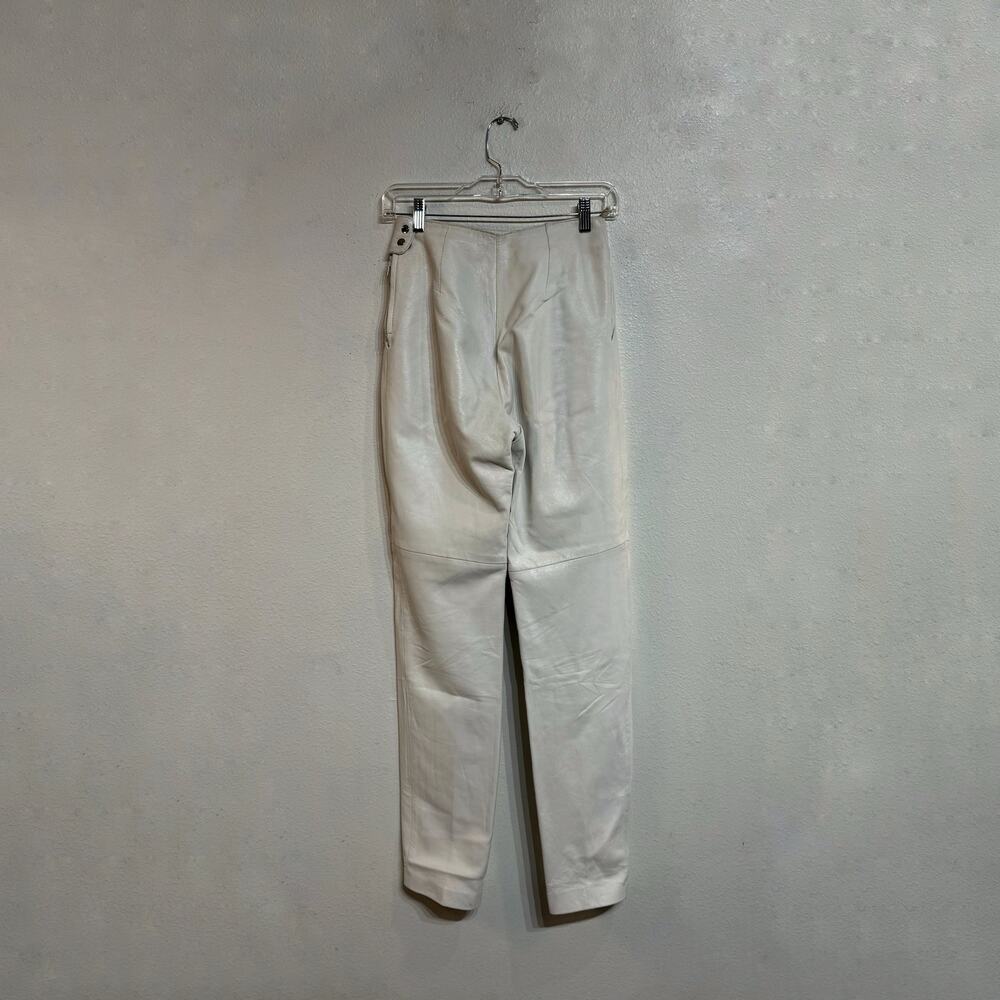 Leather Mode Cream Genuine Leather High Waist Pleated Pants Tapered Sz 8 - Picture 12 of 15